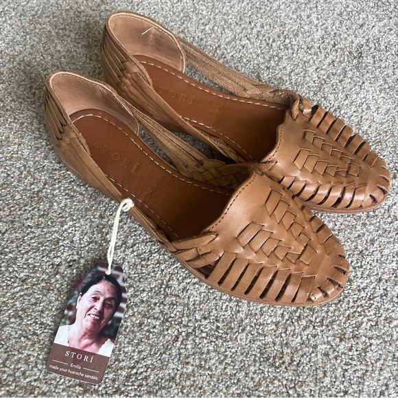 Stori Brand Traditional Mexican Hurache Sandals 7.5 Brown Leather Handmade NWT! - Picture 3 of 7